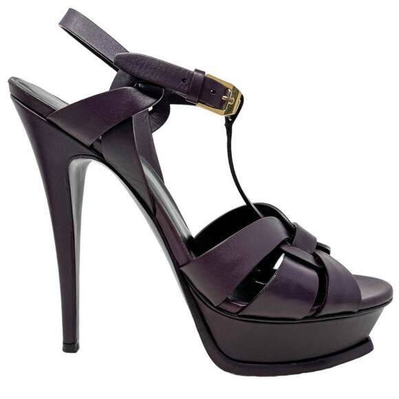 Saint Laurent YSL Tribute 135 Plum Purple Platform Strap Heels Sandals size 40 - Picture 10 of 15
